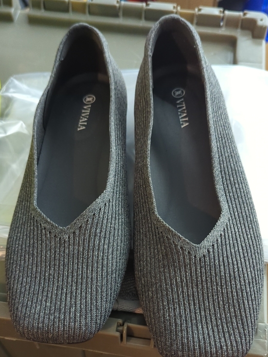 Vivaia Shoes - Vivaia Grey Square-Toe V-Cut Flats (Margot 2.0) Size 41.5